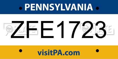 ZFE1723 Pennsylvania License Plate