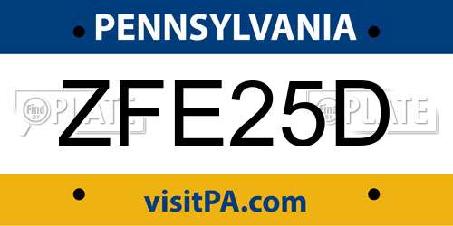 ZFE25D Pennsylvania License Plate