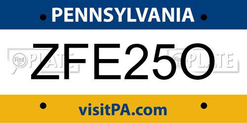 ZFE25O Pennsylvania License Plate