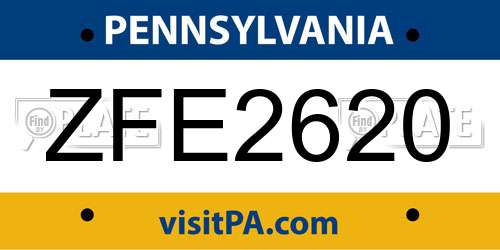 ZFE2620 Pennsylvania License Plate