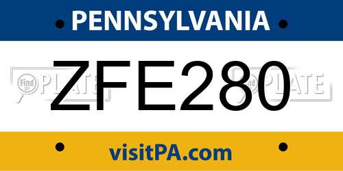 ZFE280 Pennsylvania License Plate
