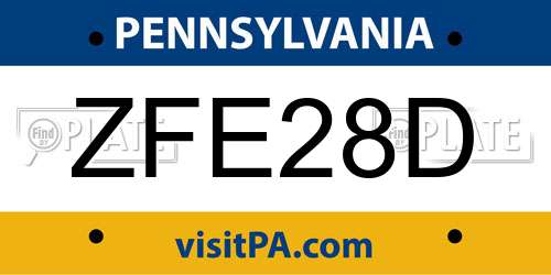ZFE28D Pennsylvania License Plate