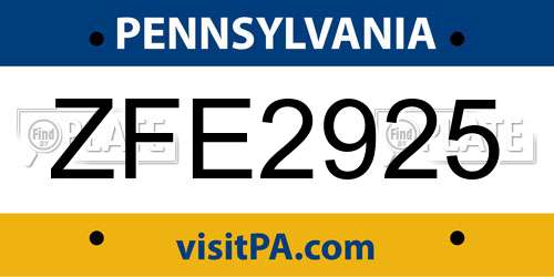 ZFE2925 Pennsylvania License Plate