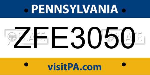 ZFE3050 Pennsylvania License Plate