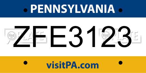 ZFE3123 Pennsylvania License Plate