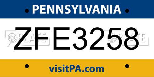 ZFE3258 Pennsylvania License Plate