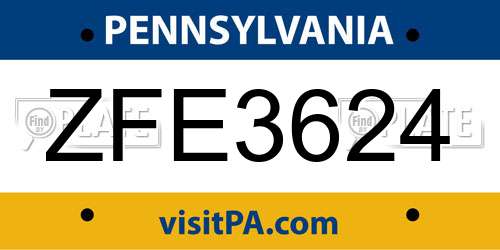ZFE3624 Pennsylvania License Plate