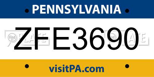 ZFE3690 Pennsylvania License Plate