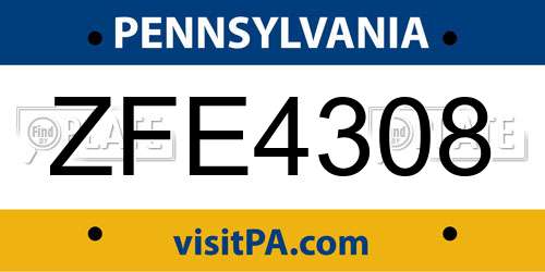 ZFE4308 Pennsylvania License Plate
