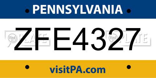 ZFE4327 Pennsylvania License Plate