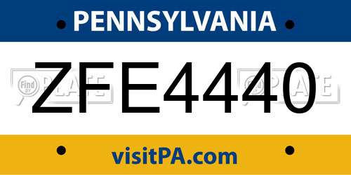 ZFE4440 Pennsylvania License Plate