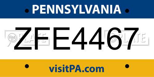 ZFE4467 Pennsylvania License Plate