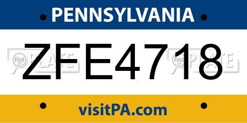 ZFE4718 Pennsylvania License Plate
