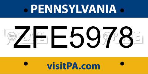 ZFE5978 Pennsylvania License Plate