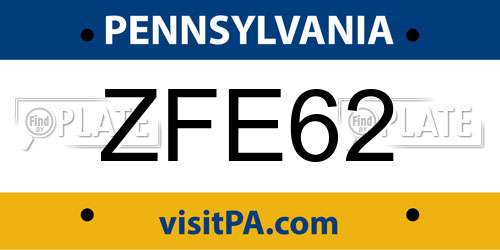 ZFE62 Pennsylvania License Plate