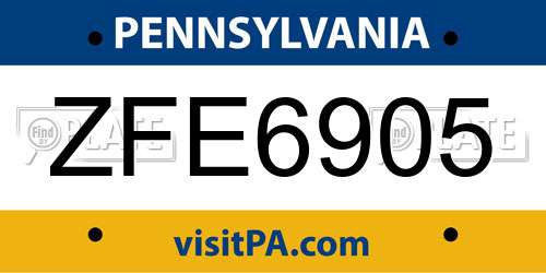 ZFE6905 Pennsylvania License Plate