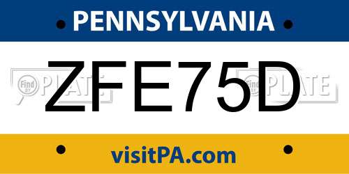 ZFE75D Pennsylvania License Plate