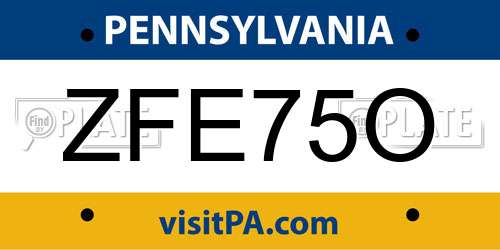 ZFE75O Pennsylvania License Plate