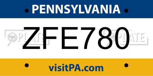 ZFE780 Pennsylvania License Plate