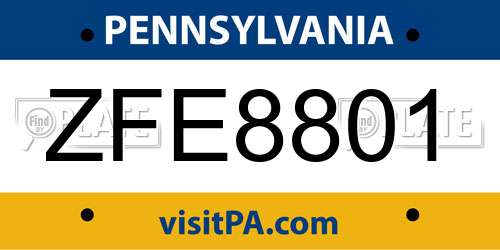 ZFE8801 Pennsylvania License Plate