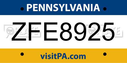 ZFE8925 Pennsylvania License Plate