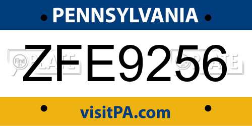 ZFE9256 Pennsylvania License Plate