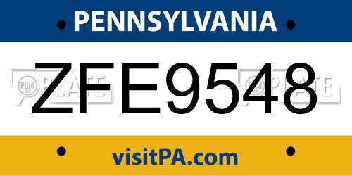 ZFE9548 Pennsylvania License Plate