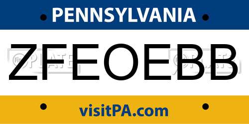 ZFEOEBB Pennsylvania License Plate