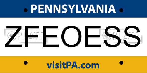 ZFEOESS Pennsylvania License Plate