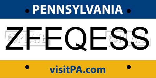 ZFEQESS Pennsylvania License Plate