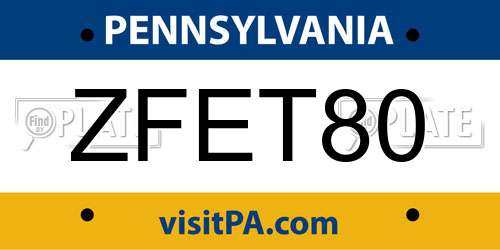 ZFET80 Pennsylvania License Plate