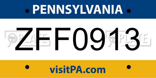 ZFF0913 Pennsylvania License Plate