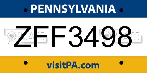 ZFF3498 Pennsylvania License Plate