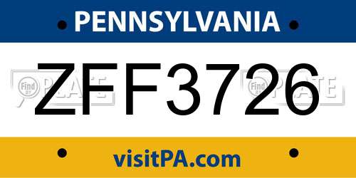 ZFF3726 Pennsylvania License Plate