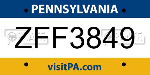 ZFF3849 Pennsylvania License Plate