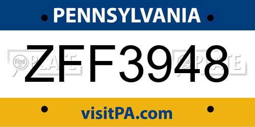 ZFF3948 Pennsylvania License Plate