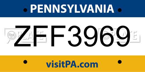 ZFF3969 Pennsylvania License Plate