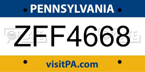 ZFF4668 Pennsylvania License Plate