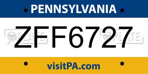 ZFF6727 Pennsylvania License Plate
