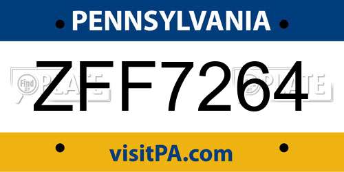 ZFF7264 Pennsylvania License Plate
