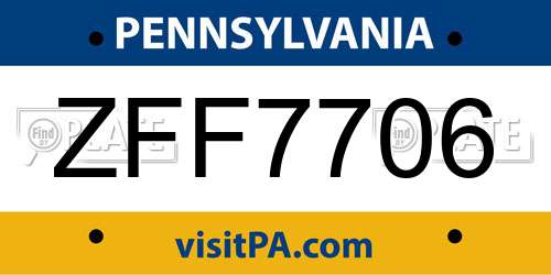 ZFF7706 Pennsylvania License Plate