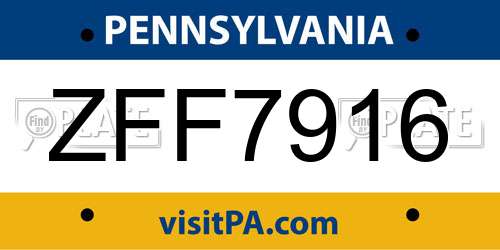 ZFF7916 Pennsylvania License Plate