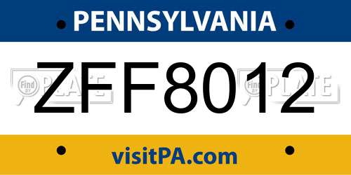 ZFF8012 Pennsylvania License Plate