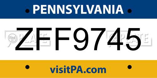 ZFF9745 Pennsylvania License Plate