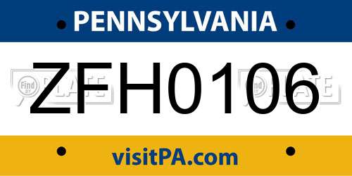 ZFH0106 Pennsylvania License Plate