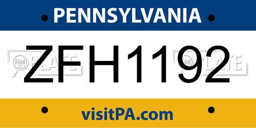 ZFH1192 Pennsylvania License Plate