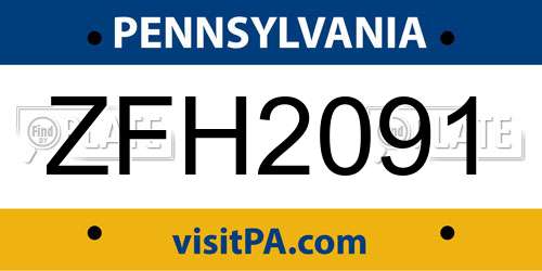 ZFH2091 Pennsylvania License Plate