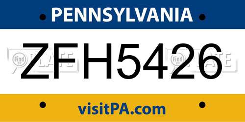 ZFH5426 Pennsylvania License Plate
