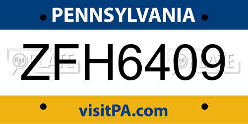ZFH6409 Pennsylvania License Plate