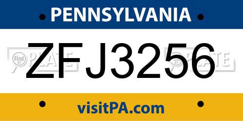 ZFJ3256 Pennsylvania License Plate